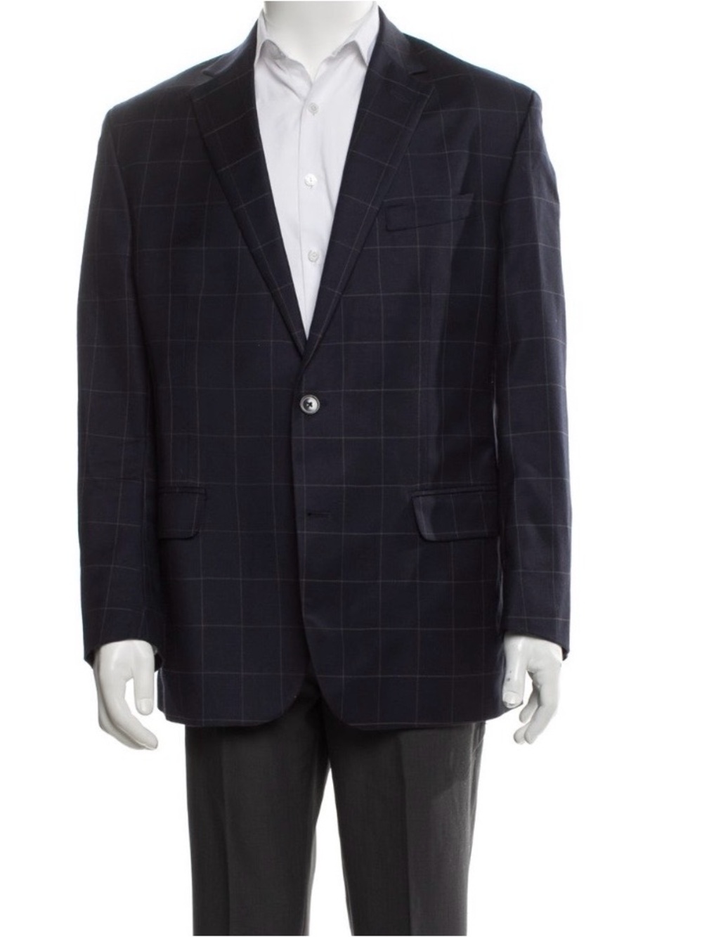 Paul Fredrick Navy Windowpane Sport Coat/Blazer  💯 Wool Sz 42R